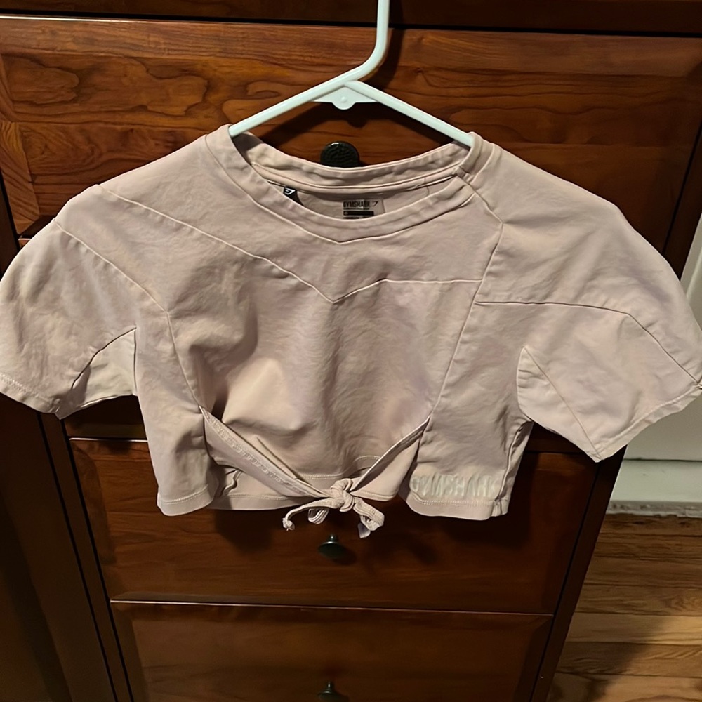 Gymshark Ori Crop Top, tie front, size XS, pinkish beige color